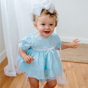 NWT Brynn + Bradley Girl’s Blue Heirloom Diaper Set